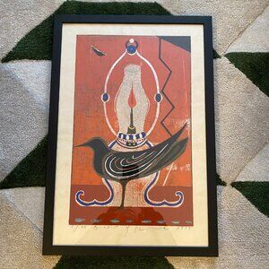 'Bird and Lamp' Japanese Woodblock Print